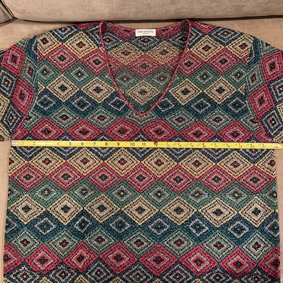 Dries Van Noten Metallic Short Sleeve Top Sweater V-Neck Medium Green Blue Pink - Picture 8 of 8